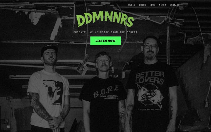 DDMNNRS band website designed and built by Slightly Artistic